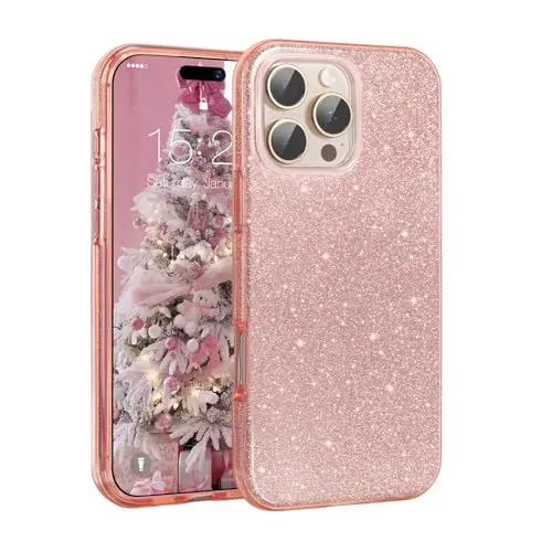 Produktbild: MATEPROX Handyhülle Kompatibel mit iPhone 16 Pro, Glitzernde 3-Schicht Schutzhülle für Mädchen und Frauen, Stoßfest und Kratzfest, Trendy Hülle für iPhone 16 Pro 2024-Rosa