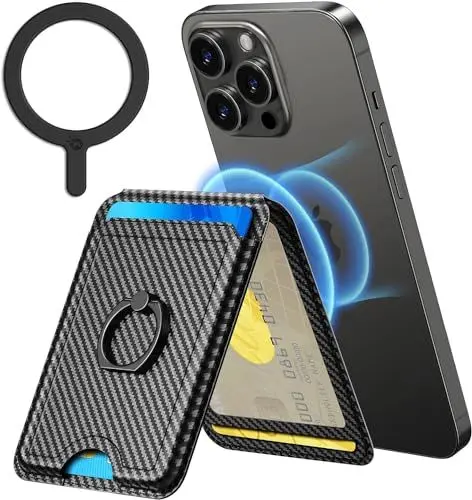 Produktbild: MATEPROX Magnetischer Handy Kartenhalter, compatibel mit Mag Safe Wallet, 3 Karten Halter, Mag Safe kartenhalter mit verstellbarem Ständer-Schwarz