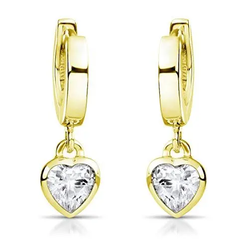 Produktbild: Materia Kinder Ohrringe Gold Herzen - kleine Creolen Silber 925 vergoldet mit Zirkonia für Mädchen SO-389-Gold