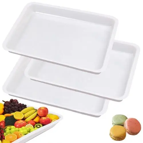 Produktbild: Materialschalen, 4 Stücke Tablett, Wiederverwendbar Serviertablett, Tablett Serviertablett Weiß, Küchentablett Geeignet für die Aufbewahrung Verschiedener Lebensmittel wie Kekse Obst Brot Gemüse usw