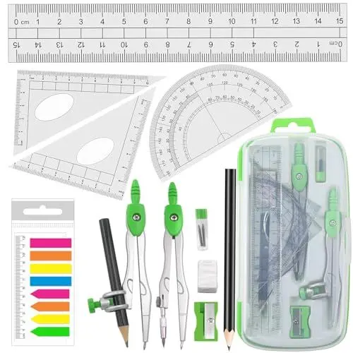 Produktbild: Mathe-Geometrie-Set, Winkelmesser und Kompass, Grün