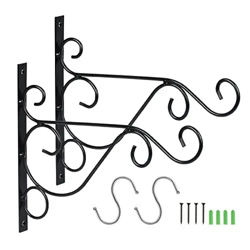 Produktbild: Matogle 2 Stück Blumenampel Halterung Blumenhaken Wand Haken für Wandhalter Blumenampelhaken schwarz Blumenampelhalter Wandhalterung für Blumenampeln Hängekörbe Laternen (mit 2 S-förmigen Hacken)
