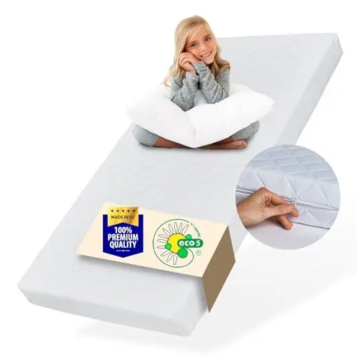 Produktbild: Matratze 80x160 Baby Kindermatratze 80x160 cm mit waschbarem Bezug für Kinder 10 cm hoch, Wendematratze eco5 Zertifizierung für Kinderbett Bodenbett