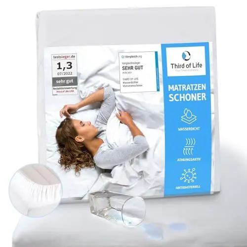 Produktbild: Matratzenschoner 200 x 200 cm wasserdicht, Atmungsaktive Matratzenauflage, Anti-Milben Matratzenbezug, Wasserundurchlässiger Matratzen-Schutz, Matratzen-Topper 200x200, Hygienische Bettunterlage