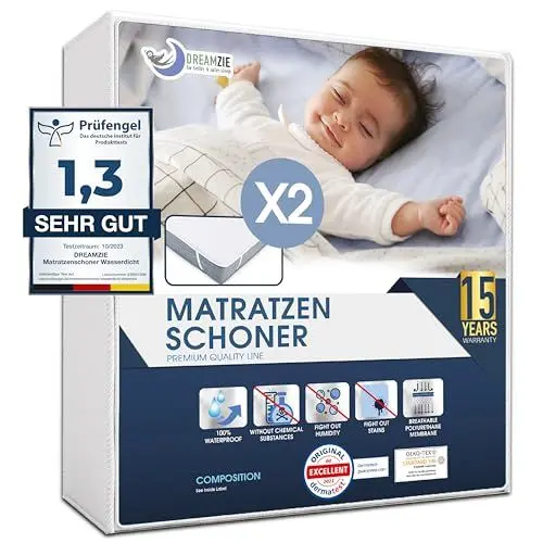 Produktbild: Dreamzie Matratzenschoner 60x120 cm Wasserdicht (2er-Set) Oeko-TEX Zertifiziert - Atmungsaktive Matratzenauflage