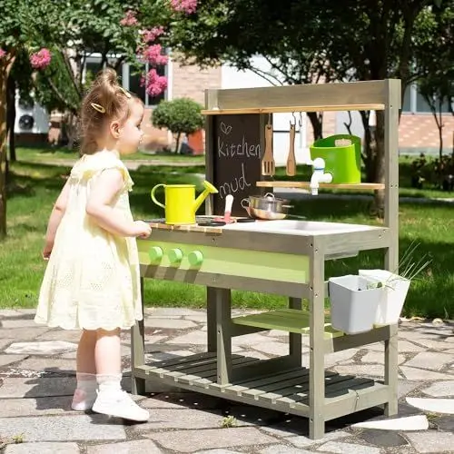 Produktbild: Giant bean Matschküche Kinder Outdoor, Holzspielzeug-Spielküchenset für Jungen und Mädchen im Alter von 3–8 Jahren, Drinnen und Draußen Outdoor-Aktivitäten mit Wasserspüle Mud Kitchen Playset for Kids