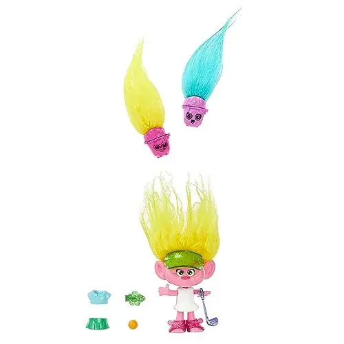 Produktbild: Mattel DREAMWORKS TROLLS Gemeinsam Stark – Haarige Überraschungen Viva, Puppe mit leuchtend gelbem, plüschigem Haar und 3 Überraschungszubehörteilen, für Kinder ab 3 Jahren, HNF11