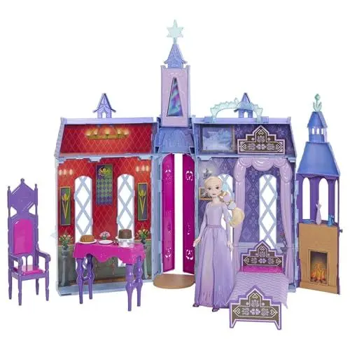 Produktbild: Mattel Disney Die Eiskönigin - Puppenhaus des Schlosses in Arendelle (60 cm+) mit Elsa-Puppe, 4 Spielbereichen und 15 Möbel- und Zubehörteilen aus dem Disney-Film Die Eiskönigin II, HLW61
