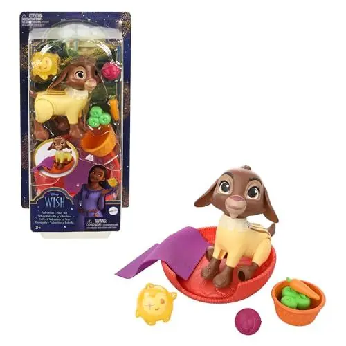 Produktbild: Mattel Disney Wish Set mit Valentino- und Sternfigur sowie 6 Zubehörteilen wie Haustierbettchen und -decke, Ziegenfigur mit nach vorne beugbaren Hinterbeinen HRC15