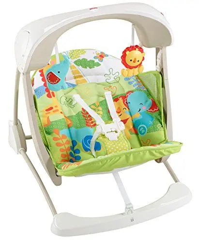 Produktbild: Mattel Fisher-Price CCN92 2 in 1 Babyschaukel im Regenwald Design, mit 6 Geschwindigkeitsstufen, 10 Melodien und 2 beruhigenden Naturgeräuschen