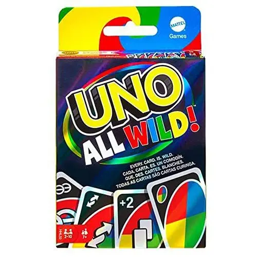 Produktbild: Mattel Games HHL33 - UNO All Wild Kartenspiel mit 112 Karten, Reisespiel, Kinderspiel, Familienspiel und Gesellschaftsspiel, ab 7 Jahren