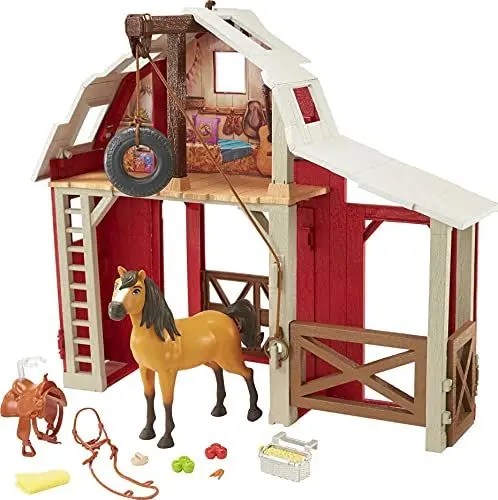 Produktbild: Mattel Spirit Pferdestall Spielset mit Pferd Spirit, Stall, 3 Spielbereichen und 10 Spielteilen, tolles Geschenk für Kinder ab 3Jahren, HDK56