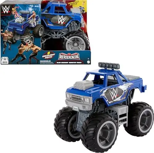 Produktbild: Mattel WWE Actionfigur Fahrzeug WWE Wrekkin’ Slam Crusher Monstertruck mit 8 wegbrechenden Teilen HPG36