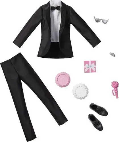 Produktbild: Mattel - Barbie Ken Fashion 2-Pack, Groom Outfit for Ken Doll with Tuxedo, Shoes, Watch, Gift, Wedding Cake with Tray & Bouquet