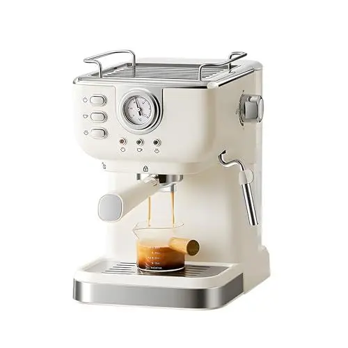 Produktbild: Matybobe Espressomaschine, 20 Bar, Edelstahl-Espressomaschine mit Milchaufschäumer, Dampfdüse, 2-in-1, 1050 W, halbautomatische Cappuccino-Latte-Maschine mit 1,5 l/51 oz abnehmbarem Wassertank/Kaffee