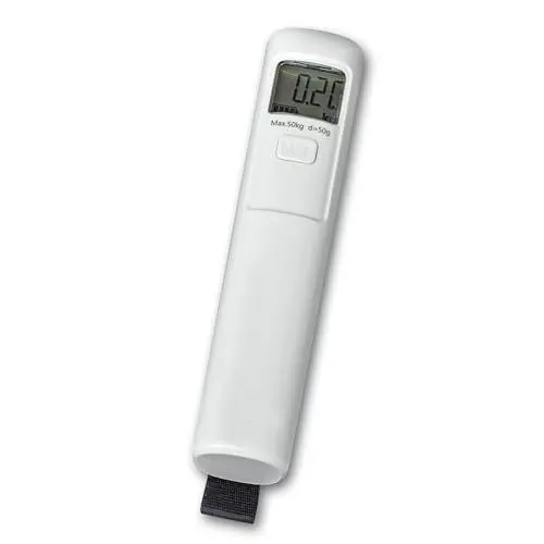 Produktbild: MAUL Gepäckwaage MAULtrek | Waage bis 50kg für Koffer, Rucksack | Ohne Batterie - Selbstaufladend | Digitale Kofferwaage mit Handschlaufe | Ideal als Reisezubehör | 3,4x15x5 cm | Weiß