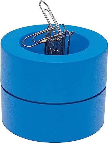 Produktbild: MAUL Klammernspender MAULpro Eco Ø 7,3 x 6 cm | Schreibtisch Organizer aus über 85% recyceltem Kunststoff | Schreibtisch Zubehör mit Magnet für Büroklammern | Inklusive 15 Klammern | Blau