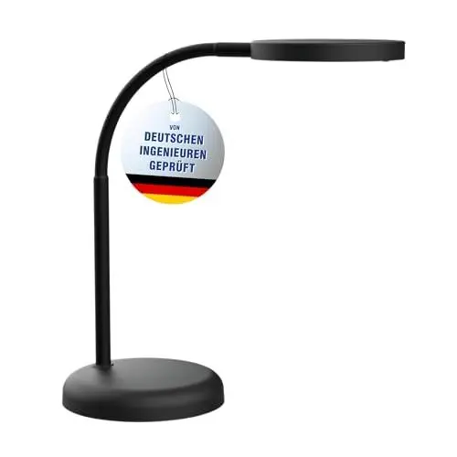 Produktbild: Maul Schreibtischlampe LED MAULjoy | Kleine Schreibtischlampe mit Standfuß | Moderne Tischlampe für Schreibtisch, Büro | Flexible LED Lampe mit 3000K warmweißem LED Licht | Schwarz