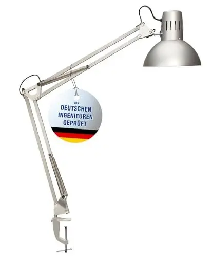 Produktbild: MAUL Schreibtischlampe MAULstudy | Verstellbare Klemmleuchte mit Gelenkarm für Büro und Schreibtisch | Elegante Schreibtischlampe LED aus Metall | Exklusive LED-Leuchtmittel | Silber