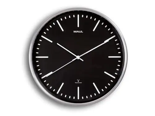 Produktbild: Maul | Wanduhr MAULfly | Aluminium gebürstet | Ø 305 mm | Funkuhrwerk | schwarz