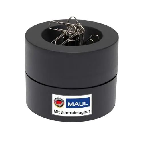 Produktbild: Maul Klammernspender MAULpro | Ø7,3x6cm | Schreibtisch Organizer für Büroklammern | Schreibtisch Zubehör mit Magnet für Büro | Inklusive 15 Klammern | Stilvoller Büroklammernspender | Schwarz
