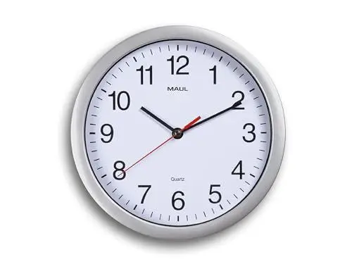 Produktbild: Maul Wanduhr MAULrun Ø 25 cm | stilvolle Quarzuhr | ideal für Wohnzimmer, Schlafzimmer, Küche, Arbeitszimmer und Büro | gut lesbar Dank großen Ziffern | Silber