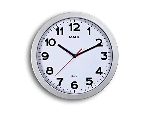 Produktbild: Maul Wanduhr MAULstep Ø 30 cm | Quarzuhr mit automatischer Zeiteinstellung | ideal für Wohnzimmer, Schlafzimmer, Küche, Arbeitszimmer und Büro | Gute Lesbarkeit für große Räume | Silber