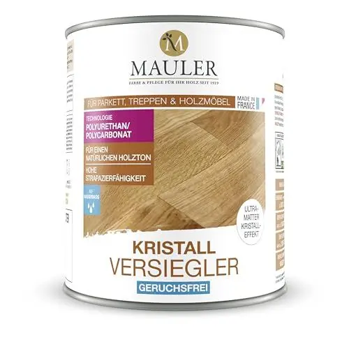 Produktbild: MAULER Treppen und Parkettlack Matt Unsichtbar Versiegelung - Kristall Versiegler Mauler 1L - Extrem Schutz Krätzer, Flecken, Abnützung, ECOLABEL, Geruch : Sehr gering Profi Qualität, Farblos