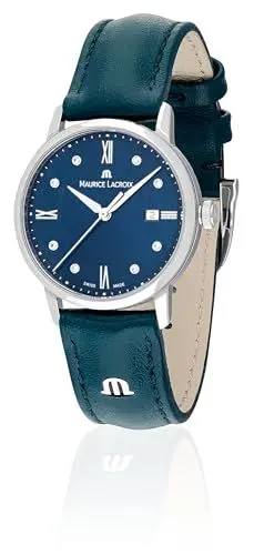 Produktbild: MAURICE LACROIX Eliros Date Diamonds Damen-Armbanduhr Analog Quarz mit petrolblauem Lederband EL1094-SS001-650-5