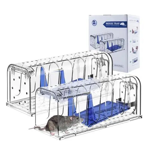 Produktbild: Mausefalle Lebend, Lebendfalle Maus,Mäusefalle 2er Set, Mehrweg Wiederverwendbar MäUse Vertreiben Mausfallen FüR Drinnen Und DraußEn, Kein Kontakt Mit Ratten, Mit LuftlöChern, Garage Oder Gar