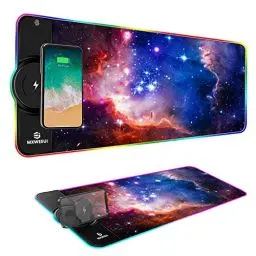 Produktbild: Mauspad XXL,Mauspad Gaming,Mausmatte kabelloses Laden mit Ständer,15W Schnellladung,10Beleuchtungsmodi,Rutschfester Gummiboden,großes Mauspad für Gaming,PC,Schreibtisch(80 x 30 cm,Sternenhimmel)