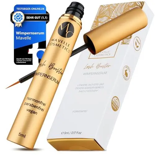 Produktbild: Mavelle Lash Booster | Wimpernserum Testsieger (Hormonfrei & Vegan) Schnelle Wirkung für lage, dichte Wimpern - Wimpernwachstum + mehr Schwung - jetzt testen