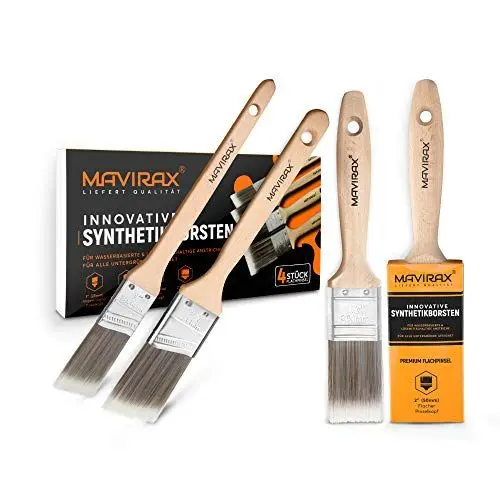 Produktbild: MAVIRAX® Malerpinsel Set 4-teilig – Premium Lackier- & Lasurpinsel – Flachpinsel Set für Lacke, Holzlasuren, Wandfarben & Kreidefarben – kein Borstenverlust & rostfrei