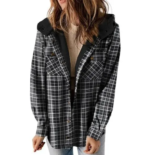 Produktbild: MAVIS LAVEN Damen Fuzzy-Fleecejacke, Button-Down-Shacket, lässige Sherpa-Mäntel, warme Oberbekleidung mit Taschen