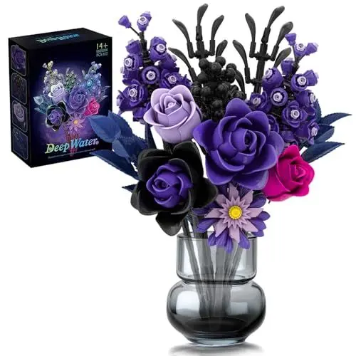 Produktbild: Mavo brix Purple Flowers Bouquet Building Set, Künstliche Blumen als Bauspielzeug für Gothic-Dekoration, Halloween & Weihnachten, Kompatibel mit Lego Blumen-Set