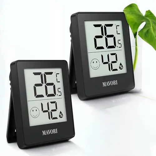 Produktbild: MAVORI® 2 St. Hygrometer Thermometer innen - präziser Temperatur&Luftfeuchtigkeitsmesser innen - Thermometer Hygrometer innen, Temperaturmessgerät, Hydrometer Feuchtigkeit digital (Schwarz, 2er Set)