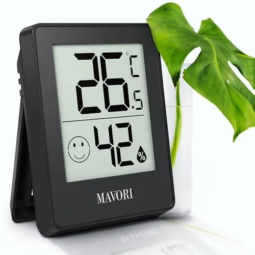 Produktbild: MAVORI® Hygrometer Thermometer innen - präziser Temperatur und Luftfeuchtigkeitsmesser innen - Thermometer Hygrometer innen, Temperaturmessgerät, Hydrometer Feuchtigkeit digital (Schwarz, Einzeln)