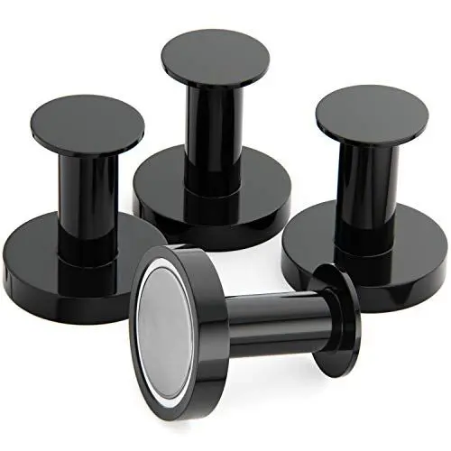 Produktbild: Mavoro Starke Magnethaken zum Aufhängen von Taschen und Mänteln - Set aus 4 Schwarzen Magnet Haken – Magnete Stark – Neodym 52 Magnete Extra Stark – Kühlschrankmagnete im Pinnadel-Stil für Spind usw