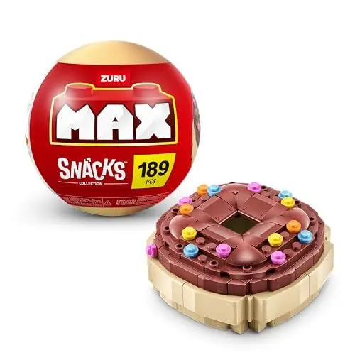 Produktbild: MAX Premium Snacks Bausteine, Krapfen (bis zu 200 Teile, 6 zum Sammeln). Bausteine für Teenager, Erwachsene und Sammler. Baue, sammle und präsentiere deine Sammlung an leckeren Snacks!