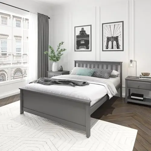 Produktbild: Max & Lily Bett 140x200cm inklusive Lattenrost, Doppelbett - mit Stauraum unter dem Bett, Bettgestell mit Kopfteil, Holzbett aus neuseeländischem Kieferholz, grau