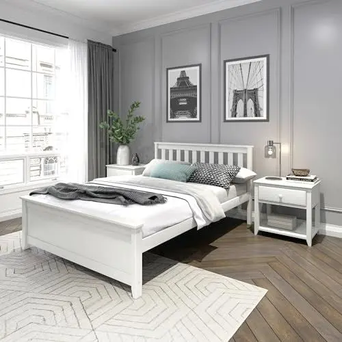 Produktbild: Max & Lily Bett 140x200cm inklusive Lattenrost, Doppelbett - mit Stauraum unter dem Bett, Bettgestell mit Kopfteil, Holzbett aus neuseeländischem Kieferholz, weiß