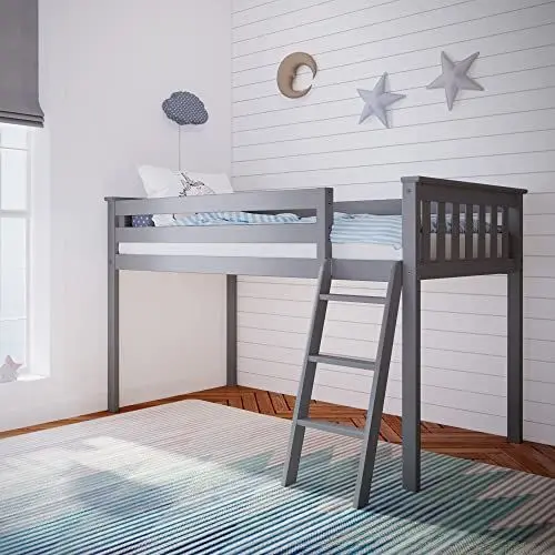 Produktbild: Max & Lily Bett 90x200cm inklusive Lattenrost, Hochbett mit Stauraum, Halbhochbett aus neuseeländischem Kiefernholz, grau