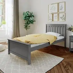 Produktbild: Max & Lily Bett 90x200cm inklusive Lattenrost, Kinderbett mit Stauraum unter dem Bett, Bettgestell mit Kopfteil, Holzbett aus neuseeländischem Kieferholz, grau