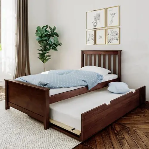 Produktbild: Max & Lily Bett 90x200cm inklusive Lattenrost, Kinderbett mit ausziehbarem Bett, Funktionsbett Gästebett, Holzbett aus neuseeländischem Kiefernholz, Dunkelbraun