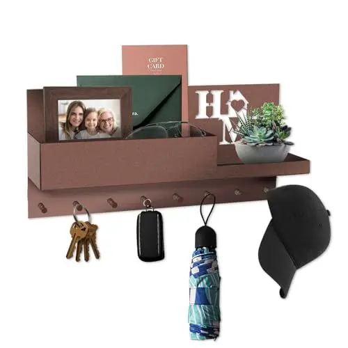 Produktbild: MaxAwe Schlüssel Aufbewahrung Schlüsselhalter, Schlüsselbrett mit Ablage, Wand Schlüsselhaken, Holz Wandregal für Schlüsselanhänger Organizer, für Eingang, Wohnzimmer, Flur, Küche, Büro