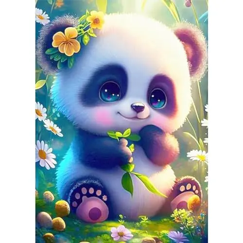 Produktbild: MAXBYE 5D DIY Diamond Painting Blume Panda, Tier Diamond Painting Set, Malen nach Zahlen Diamant Anfänger Cross Stickerei Malerei Kits Wand Dekor 30x40cm