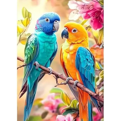 Produktbild: MAXBYE Papageien Diamond Painting Art Kits, Blume 5D Diamond Kunst Komplett Set DIY Gem Kunsthandwerk für Erwachsene Anfänger, Runde Diamant Bilder Kristall Kreuzstich Home Wall Decor 30x40cm