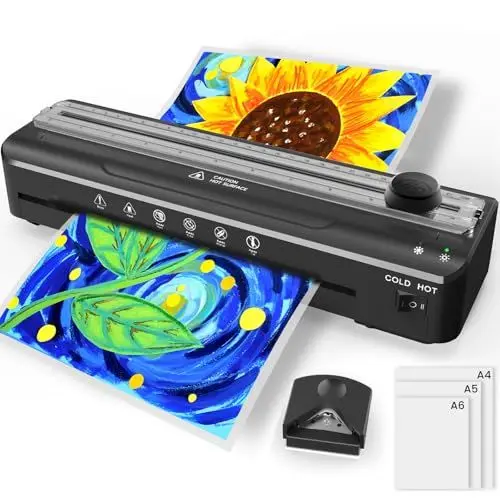 Produktbild: MAXDONE Laminiergerät A4 Laminiermaschine mit 20 Laminierfolien A4 A5 A6, Schnelles Aufwärmen, Heiß und Kalt Multifunktionales Laminator mit Papierschneider und Eckrunde