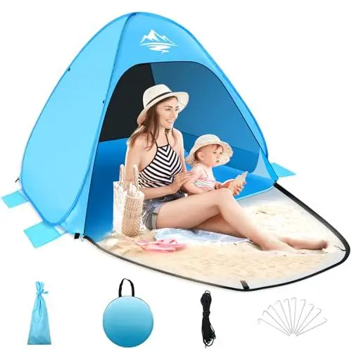 Produktbild: MAXDONE Strandmuschel Pop Up Strandzelt für 2-3 Personen Automatisches Strand Camping Zelt UV50+ Schutz, Tragbar Extra Light Strandzelt für Familien Strand Camping Garten mit Tragetasche