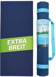 Produktbild: MAXEEZ Yogamatte XXL (30% breiter) - rutschfeste Fitnessmatte extra breit - große Gymnastikmatte für maximalen Komfort - Pilates Matte aus umweltfreundlichem biologisch abbaubarem TPE (blau)